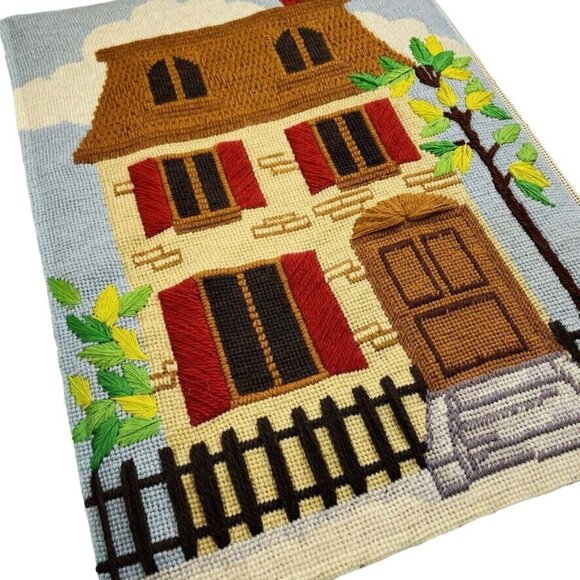 Vintage Tapestry Needle Point Art Wall Hanging Mid Century Modern u Victorian Ho - Picture 7 of 11
